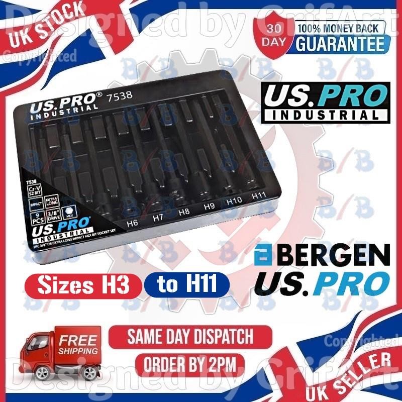 US PRO INDUSTRIAL 9PC EXTRA LONG IMPACT HEX BIT SOCKET ALLEN KEY TOOL 3/8″ DRIVE