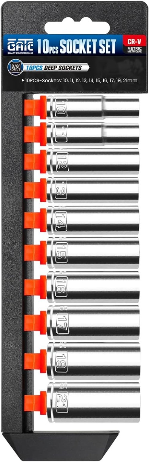 10-Piece 3/8” Drive Deep Socket Set 10-21mm Chrome Vanadium Steel Impact Comp…