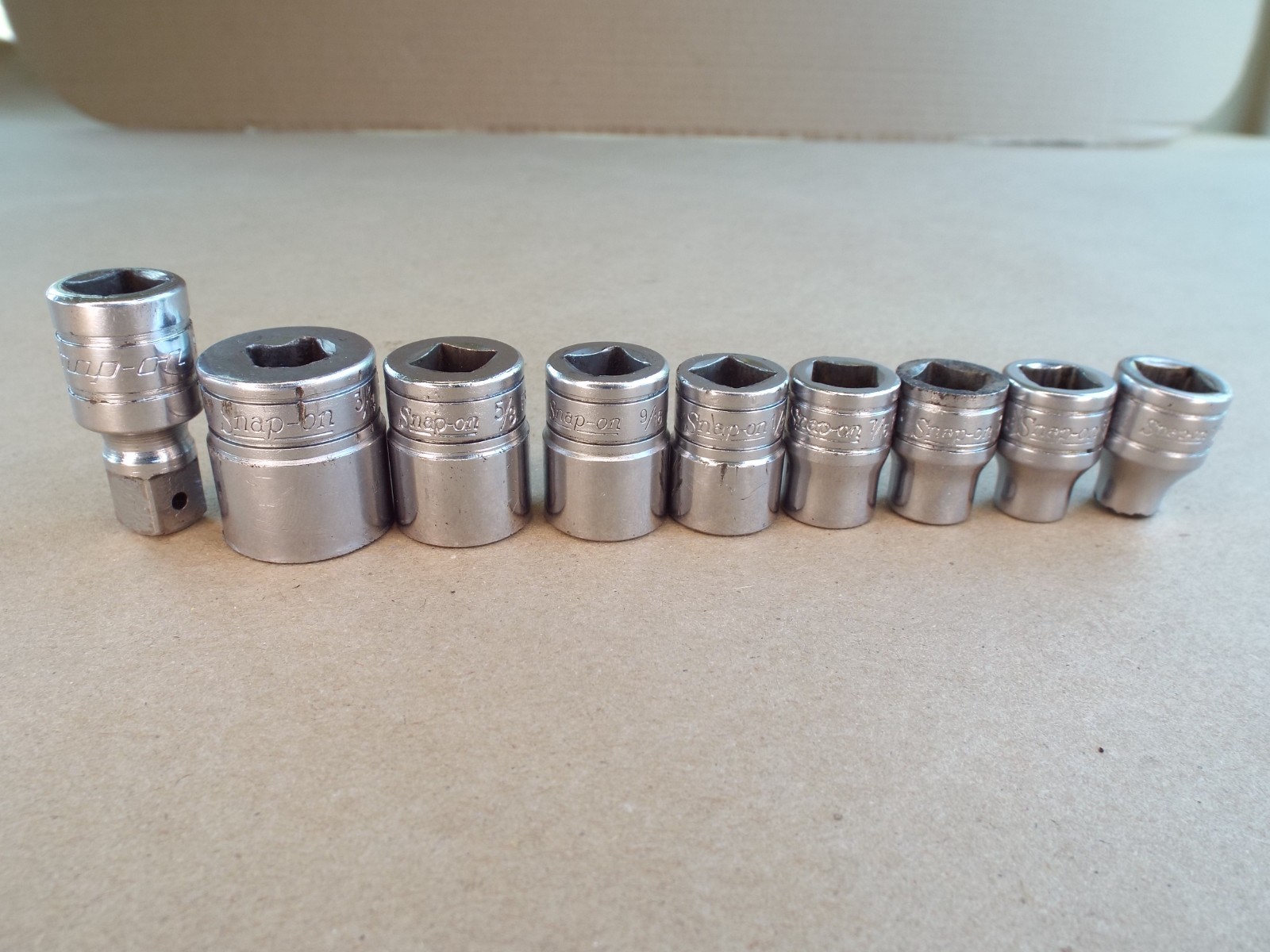 VTG Snap-on 8 Pc Socket & 1 Ext Lot 3/8 Dr 6 Point USA Made (Please Read)