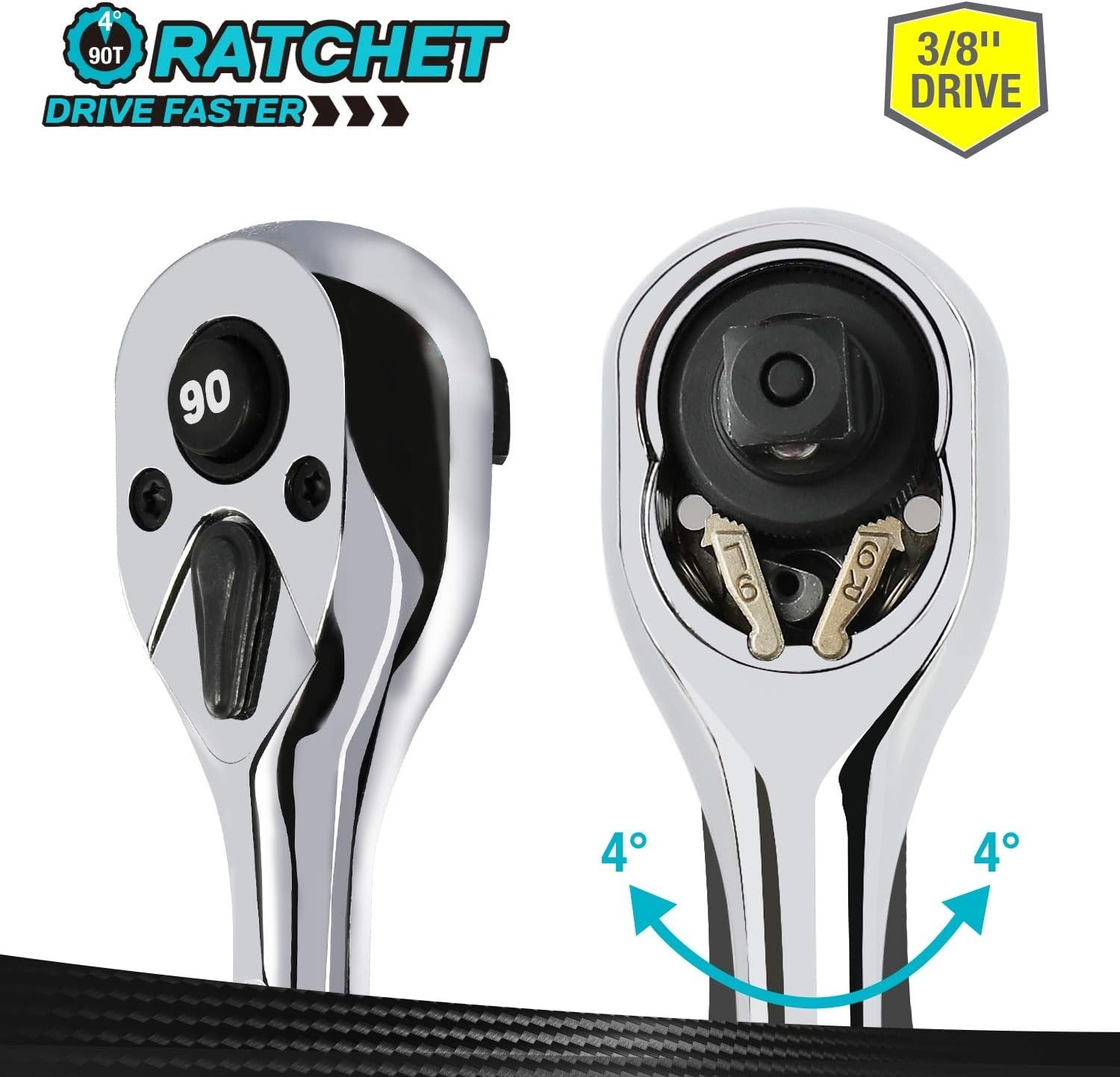 3/8-Inch Drive Ratchet, 90-Tooth Quick-release Ratchet Wrench, Reversible, Ch…