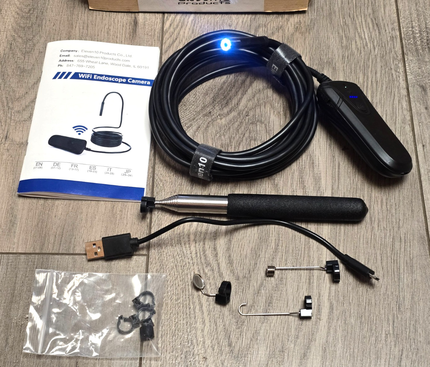 ELEVEN 10, 12′ Endoscope/ Borescope Wifi Camera w/Accessories for Android or IOS
