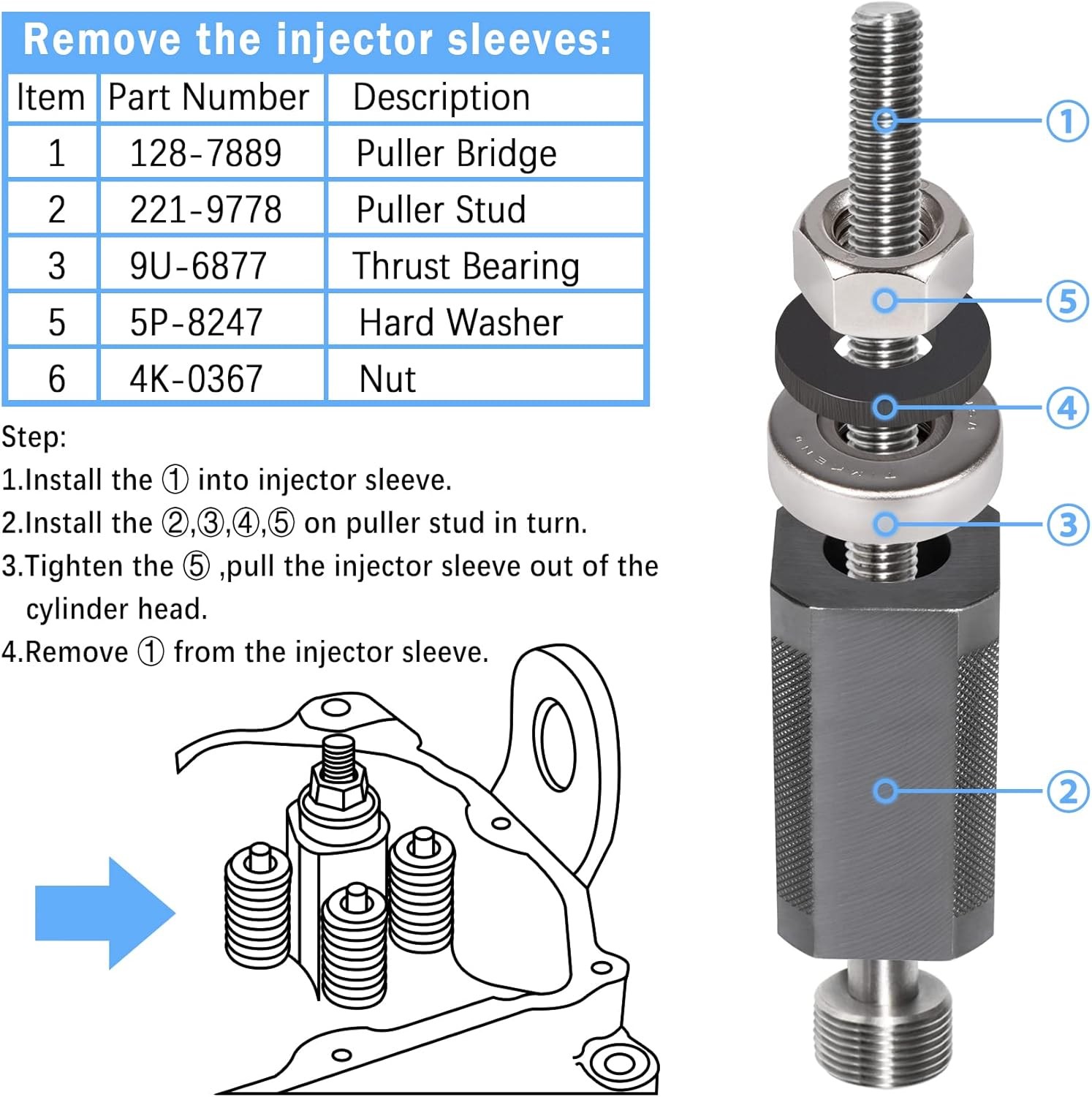 9U-6891 Injector Sleeve Cup Remover & Installer Tools For CAT 3406E C10 C12 C15