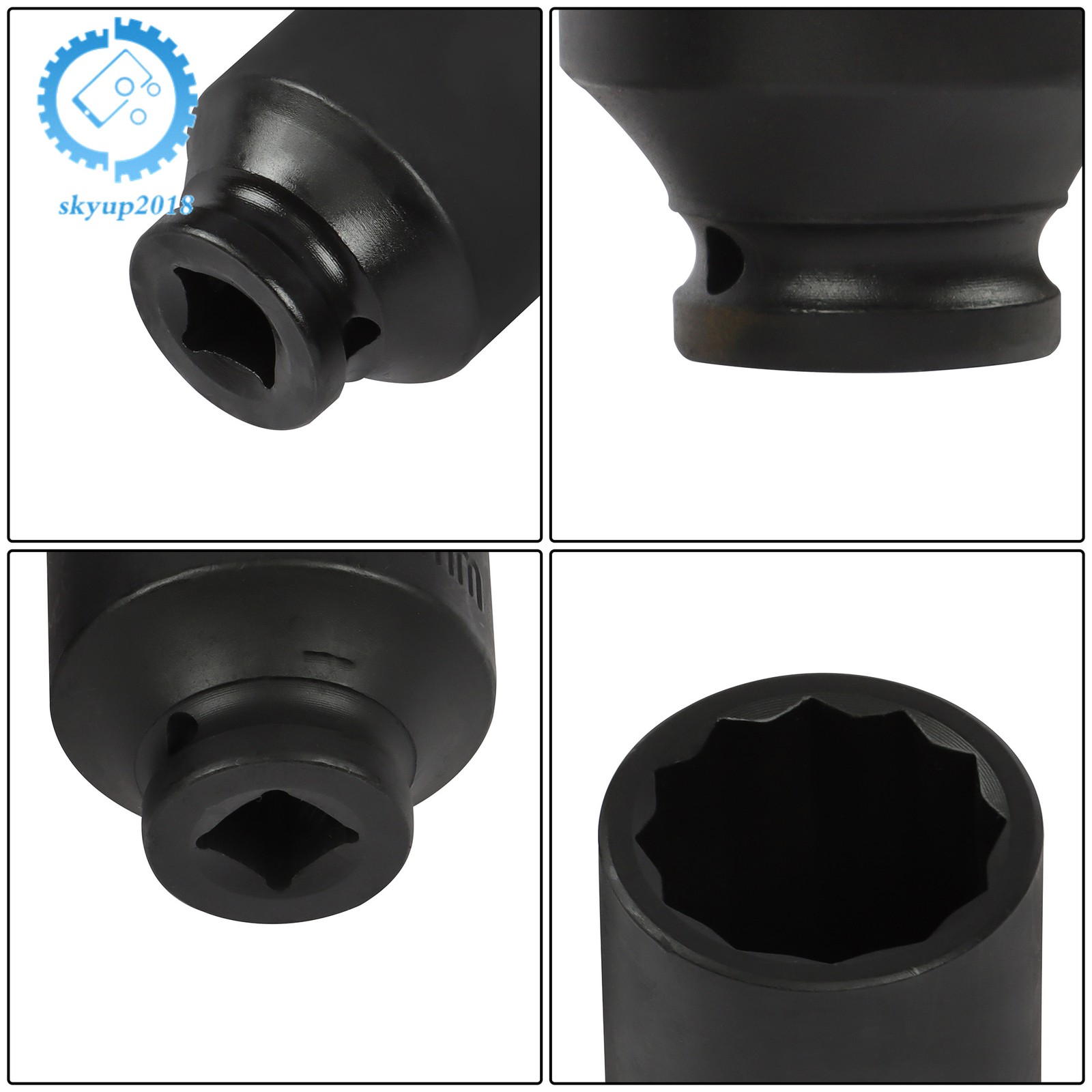 8PCS 1/2″ Impact Socket Set 12Point Drive Deep Spindle Axle Nut 1″ to 1-1/2″