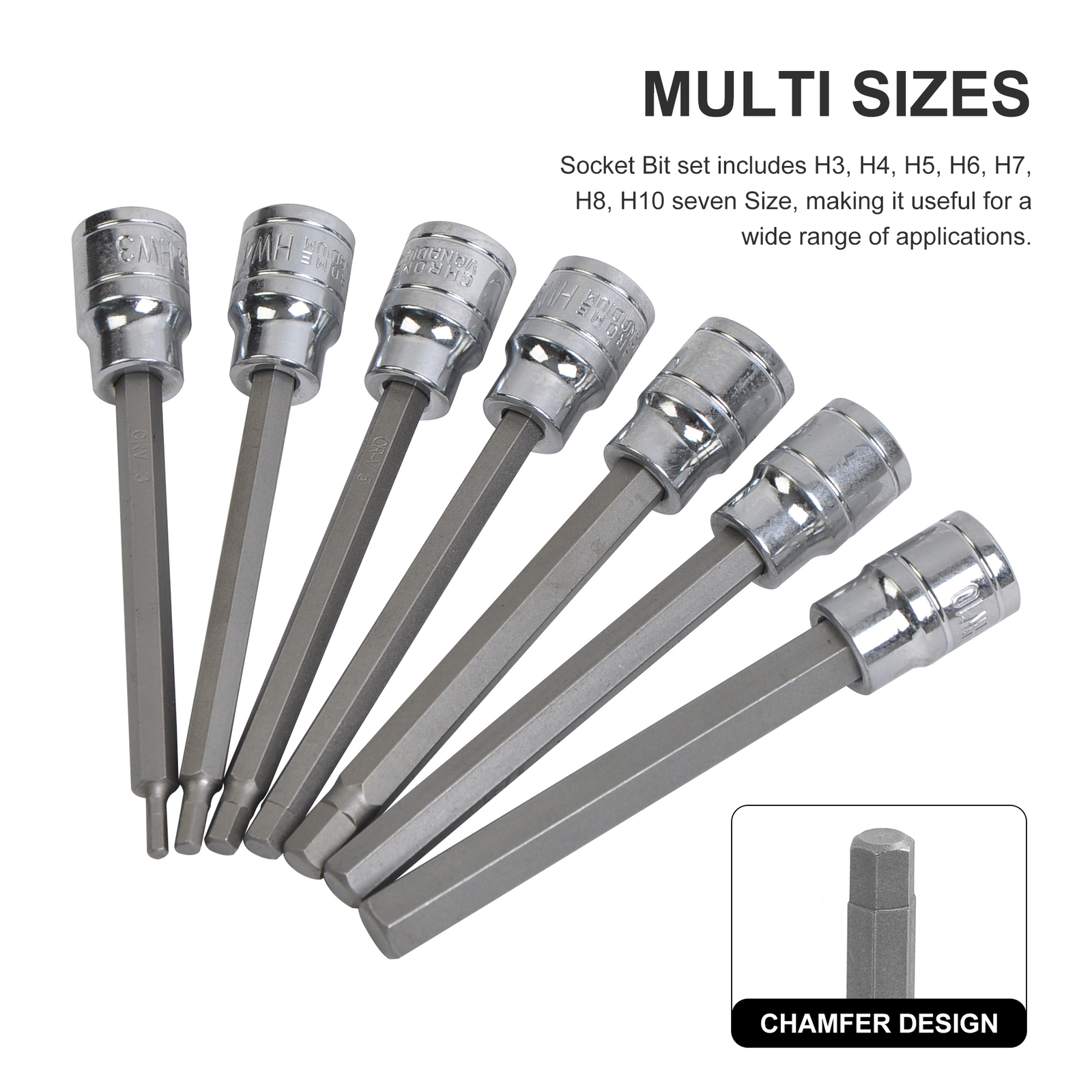7Pcs 3/8″ Dr Extra Long Allen Hex Bit Socket Set, Metric 3-10mm, S2 & Cr-V Steel