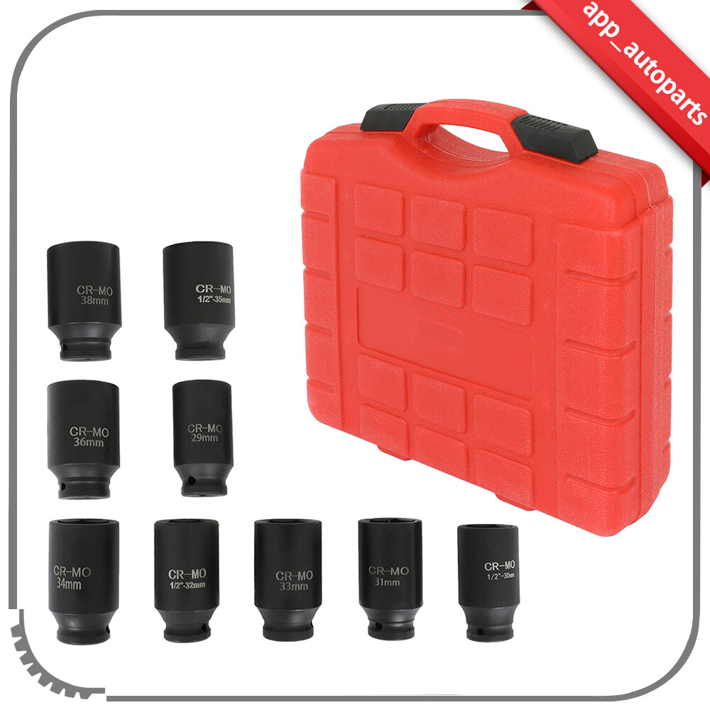9PCS 29MM-38MM 1/2″ 6PT DEEP IMPACT SOCKET SET DRIVE METRIC AXLE HUB NUT SOCKET