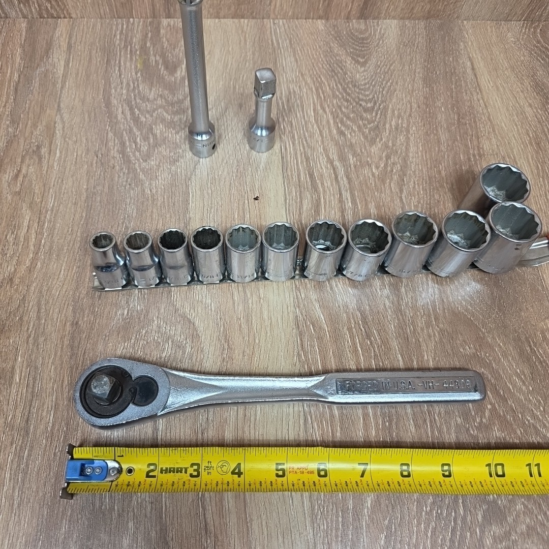 Vtg Craftsman Socket Set 1/2″ Drive 12 Point SAE Shallow 7/16″ To 1-1/8″ USA -V-