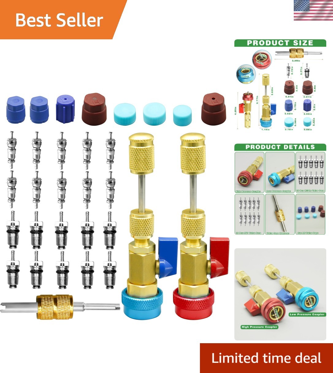 31Pcs R134A AC Valve Core Removal Tool Set, Quick Installer for High/Low Pressur