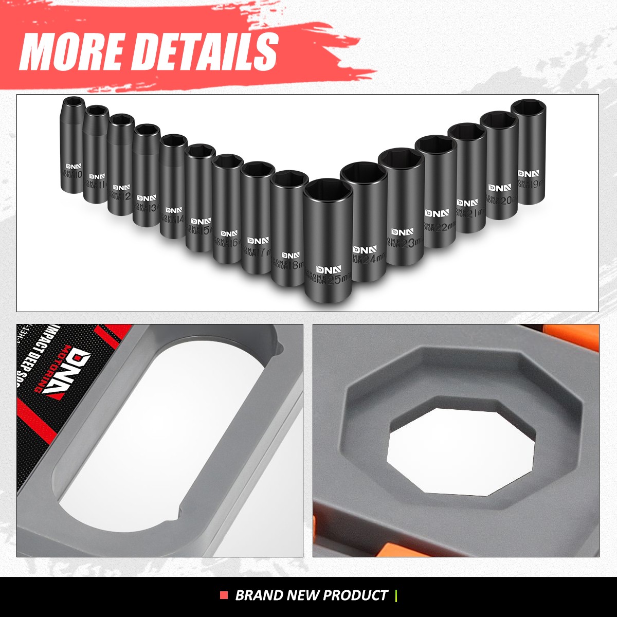 16Pack 1/2″ 10-25mm Chrome-Vanadium Steel Drive Metric Deep Impact Socket Set