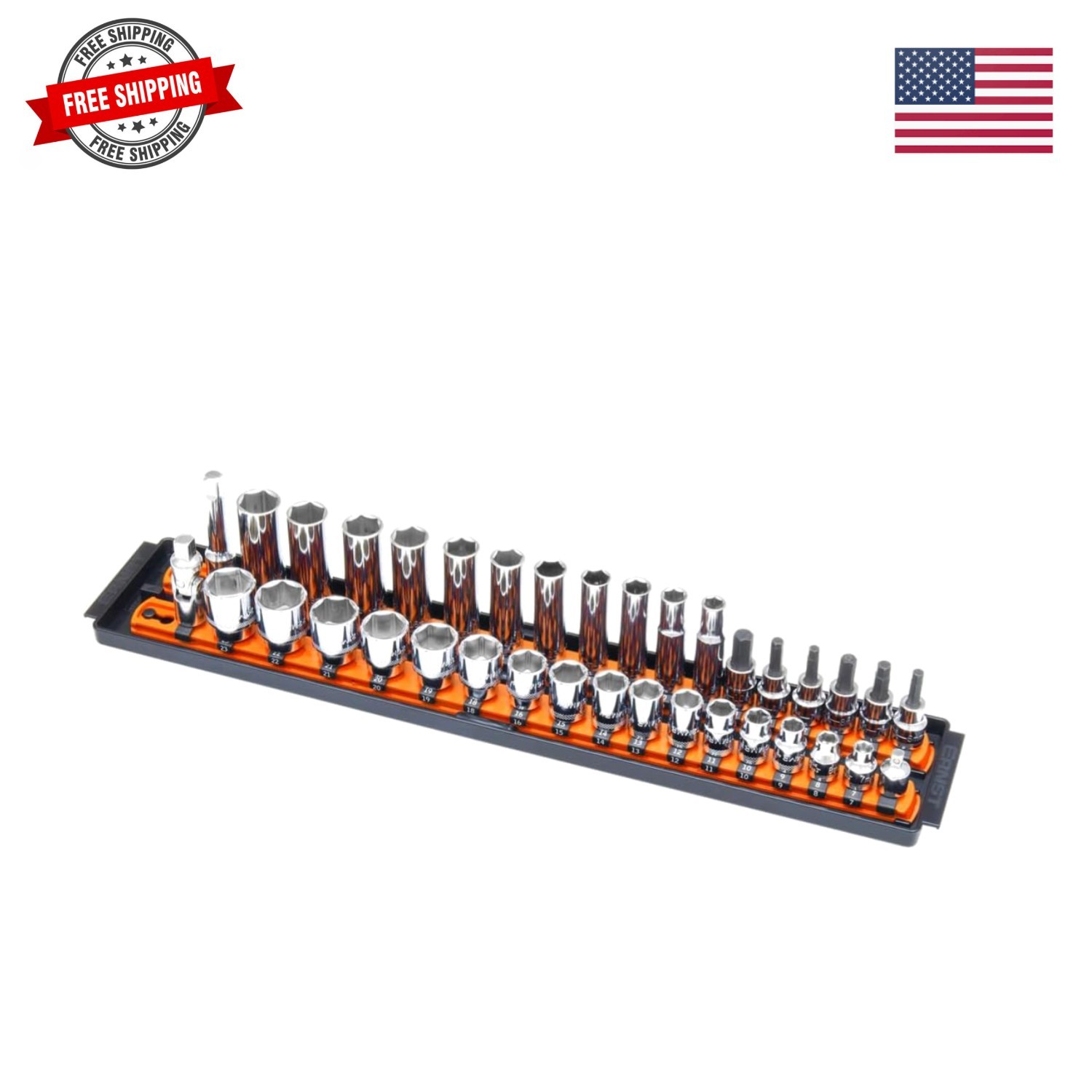 8486 Socket Boss, 2-Rail, 3/8 Inch-Drive Socket Organizer, 18-Inch, Orange –