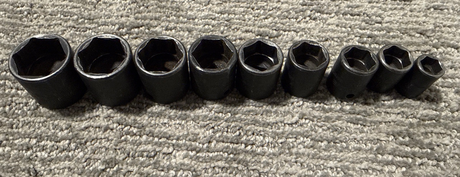 SNAP ON 9 pc 3/8″ Drive 6 Point SAE Shallow Impact Socket Set 7/16” – 1”