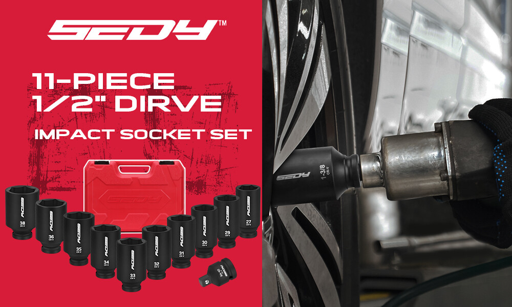 11-Piece 1/2 Drive Deep Impact Socket Set Metric Wheel Axle Nut Wrench 27-38 MM