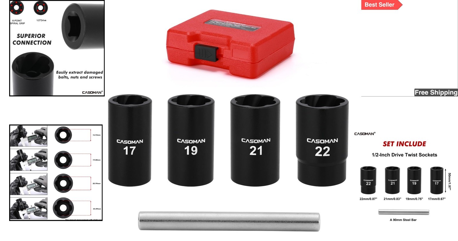 Chrome Molybdenum 5-Piece Twist Socket Set – Effortless Rusted Nut Removal