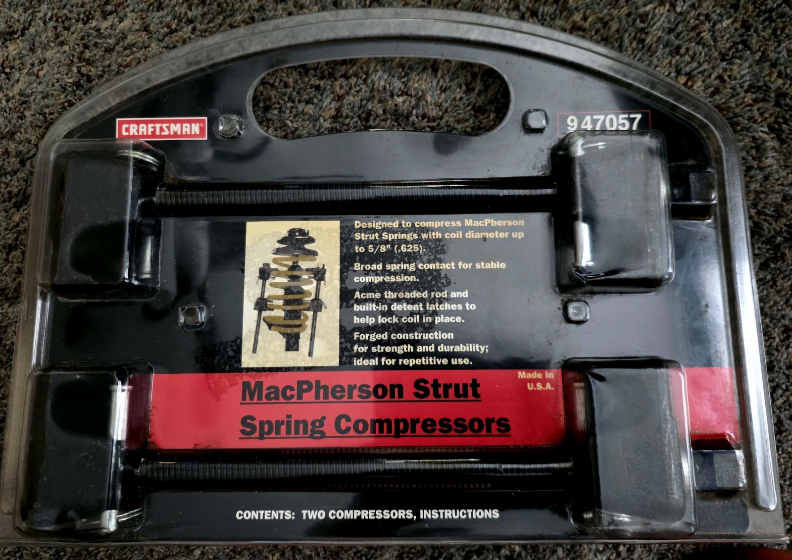 NOS USA Sears Craftsman MacPherson Strut Spring Compressors, 5/8″ coils, #47057