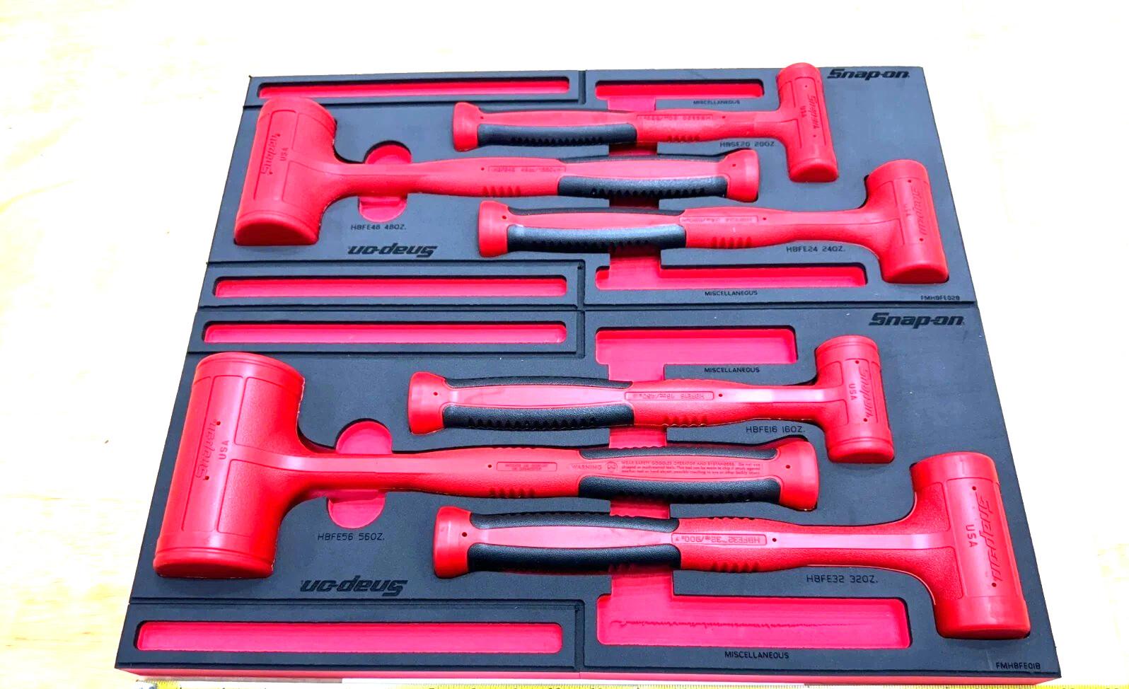 New Snap-on™ HBFE6FR 16 20 24 32 48 56 oz 6-pc Red Dead Blow Hammer Foam Set
