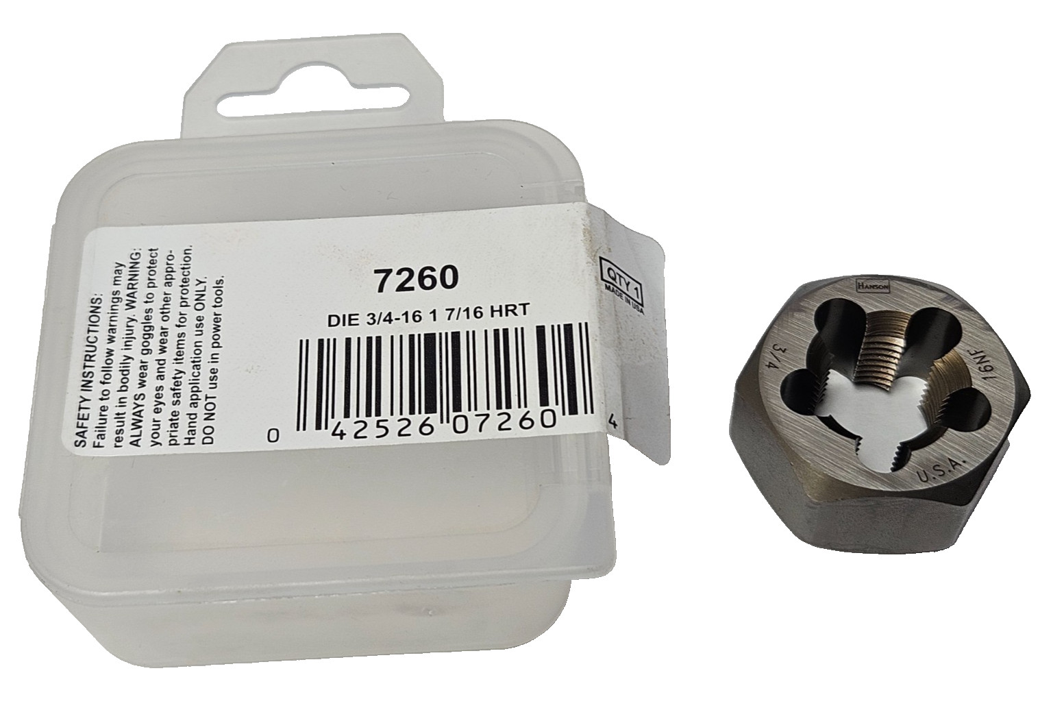 3/4-16 NF x 1-7/16″ Hex Die Irwin Hanson 7260 CS RH Rethreading