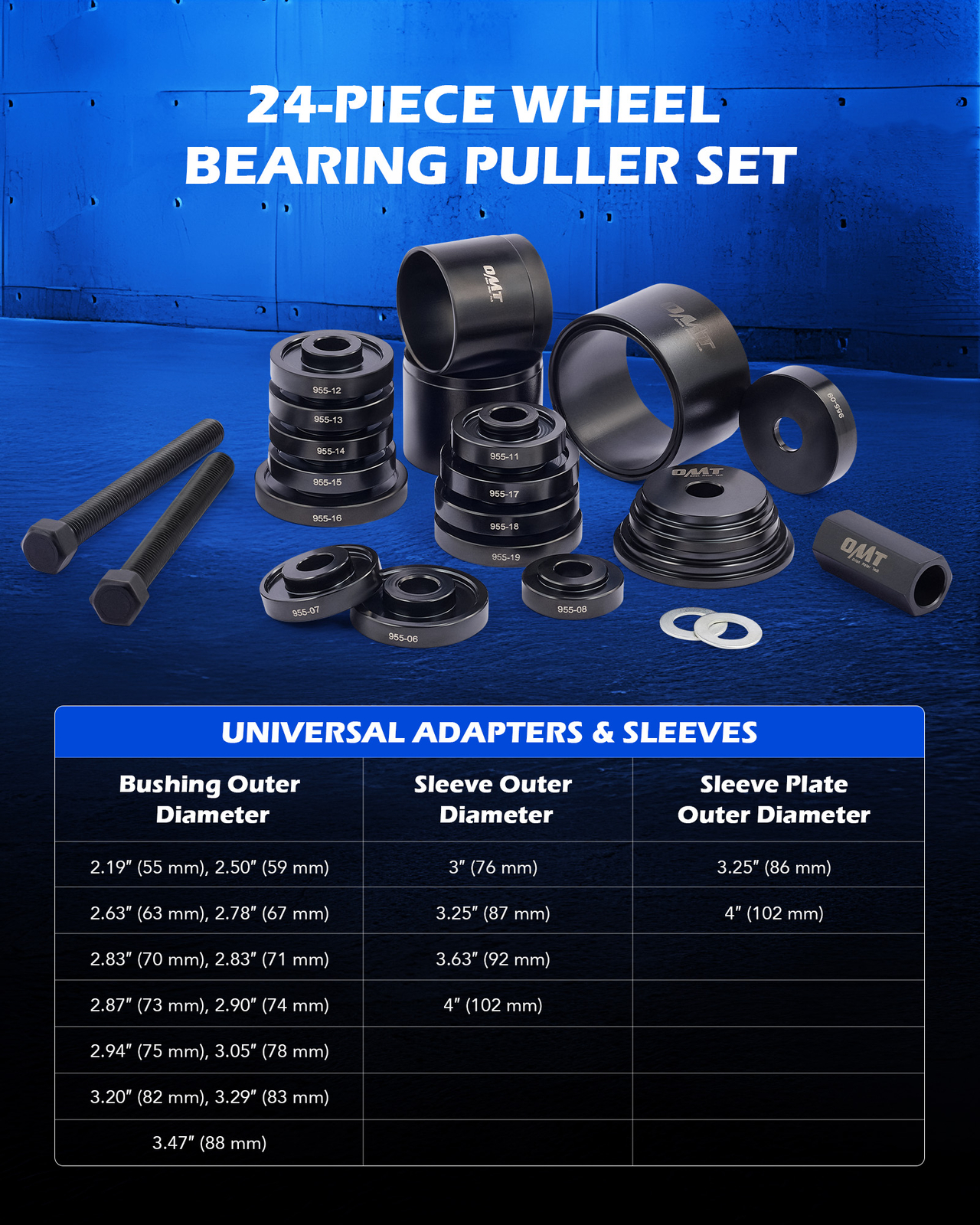 OMT Front Wheel Drive. Bearing Removal Adapter Puller Pulley Tool Kit w Case