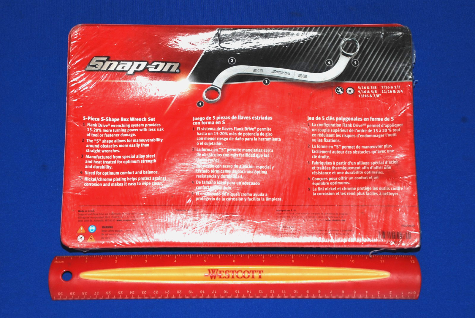 Snap-on NEW 5 Pc 12-Point SAE Flank Drive S-Shaped Box Wrench Set (5/16-7/8″)