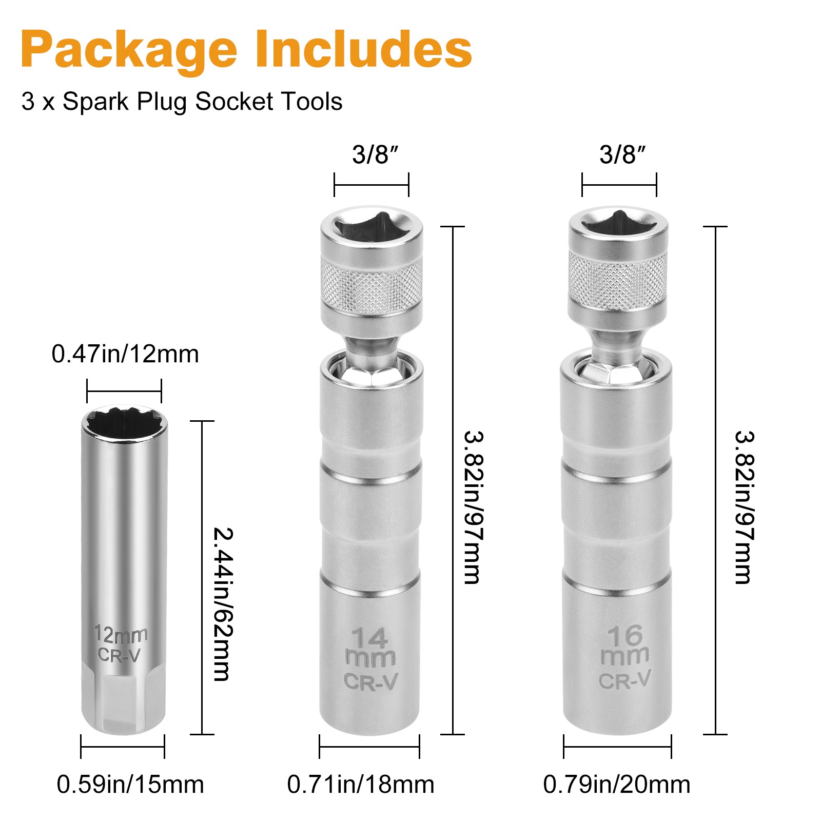 14mm&16mm Thin Wall Magnetic Swivel 3/8″Spark Plug Socket 12-Point Removal Tool