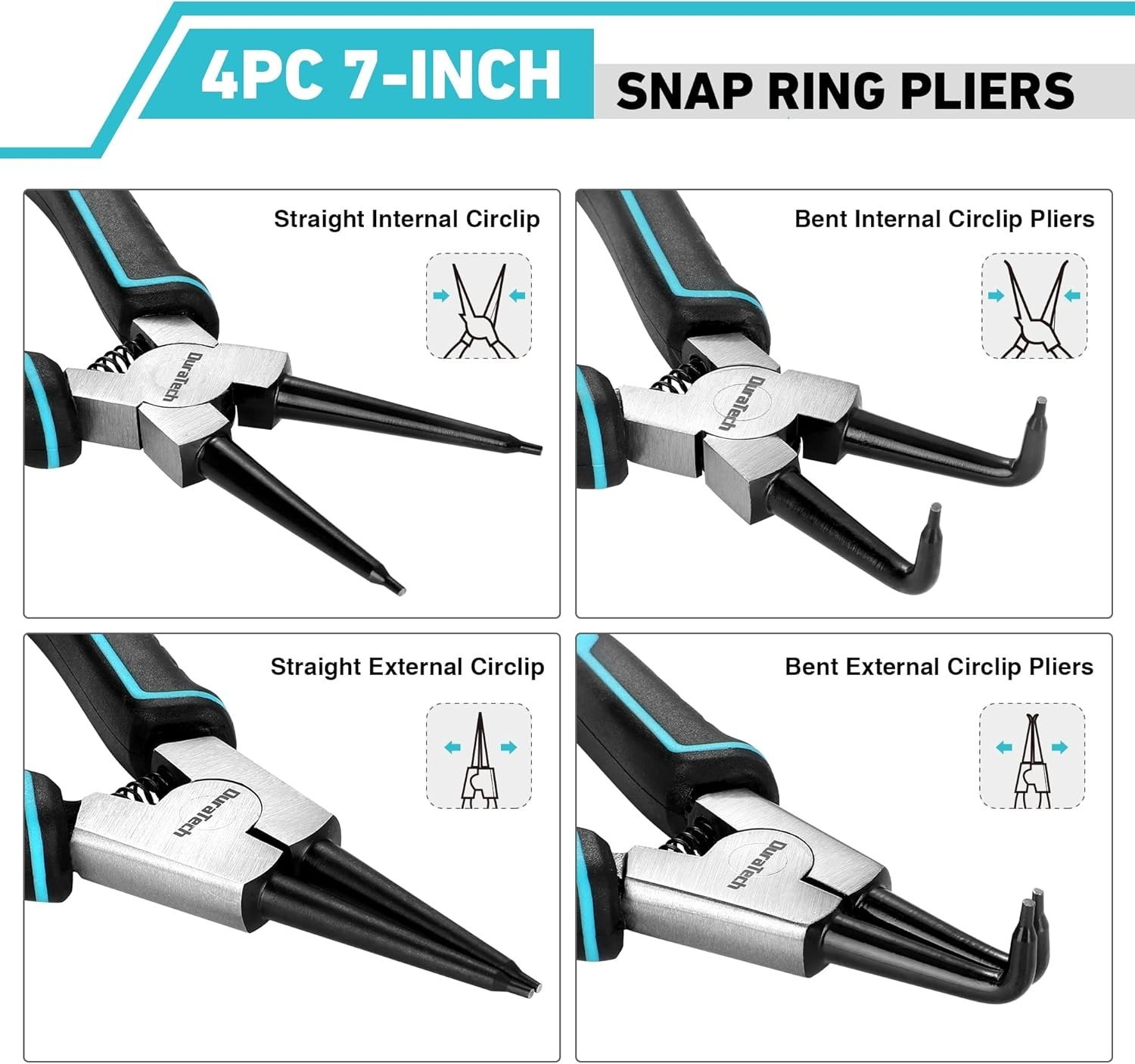 7-Inch Snap Ring Plier Set – Ergonomic, Spring-Loaded, Durable Storage Pouch