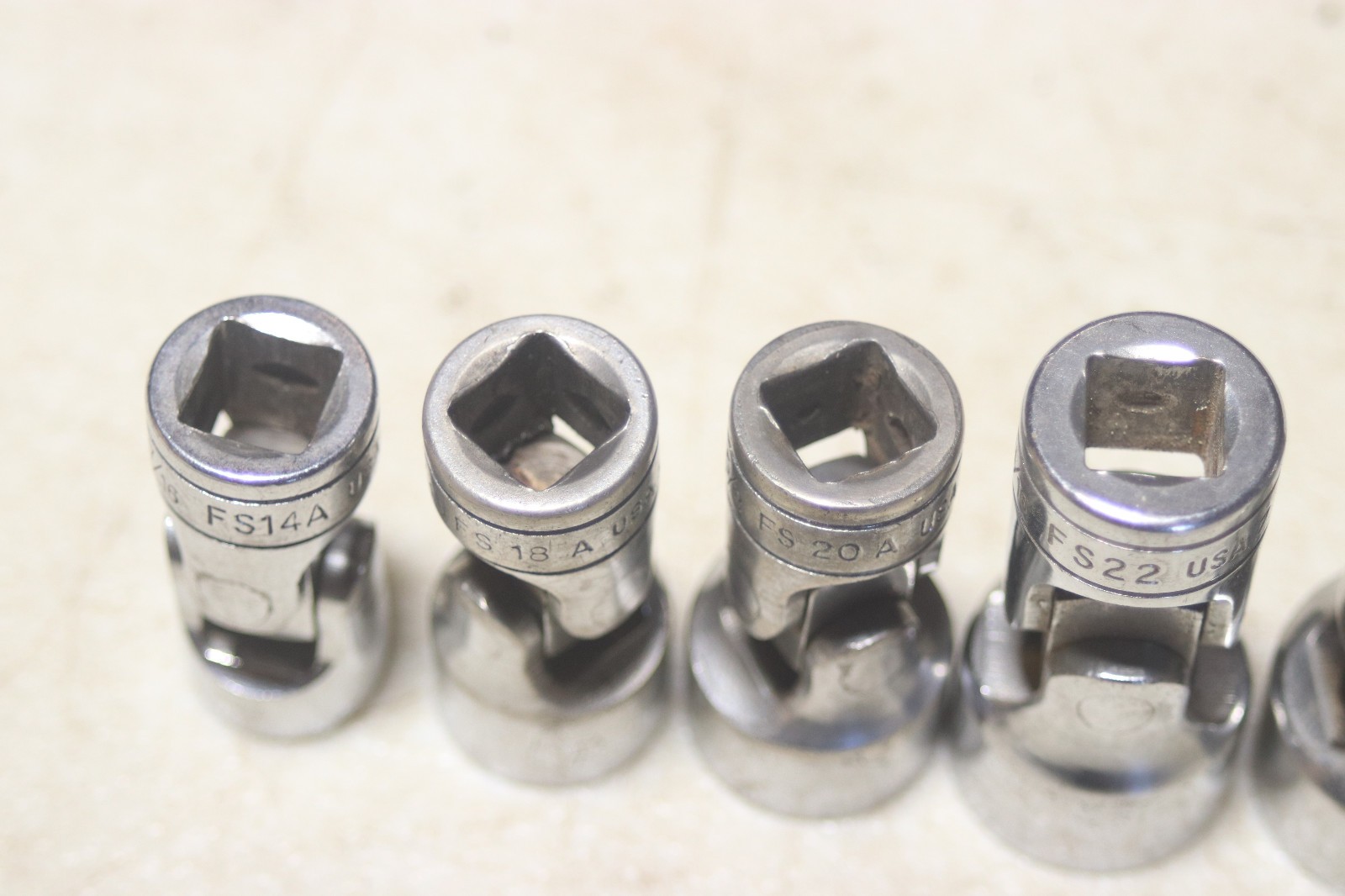 Lot of 6 Snap On 3/8 Inch Drive 6 Point Swivel Sockets 7/16 to 3/4
