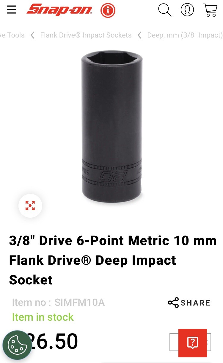 Snap-on 3/8″ Drive 6-Point Metric 10 mm Flank Deep Impact Socket Snap On NEW!!