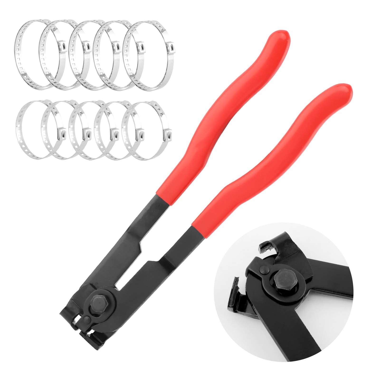 CV Boot Clamp Plier with 10PCS Stainless Steel Clamps, Small and Red