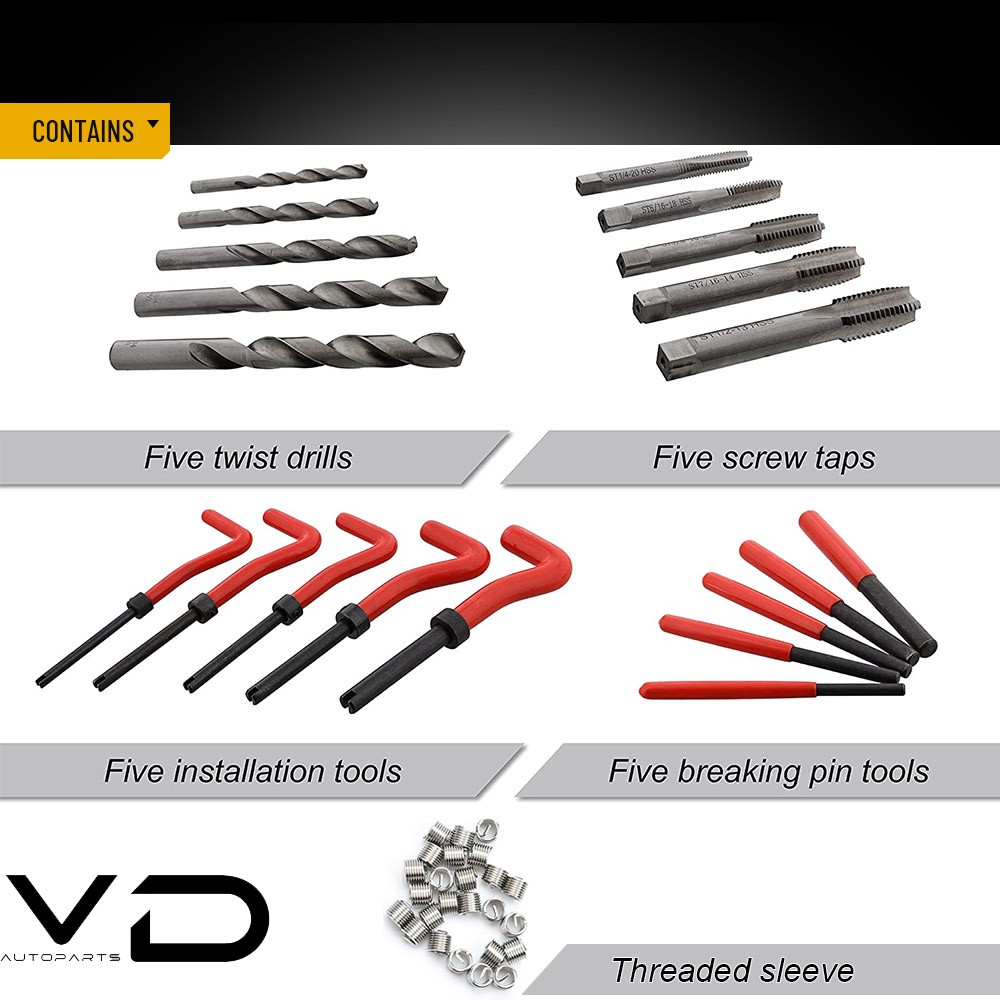 131Pcs Metric Thread Repair Insert Kit M5 M6 M8 M10 M12 Helicoil Pro Coil Tool