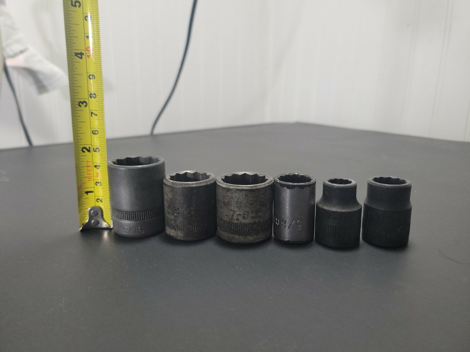 Lot of 6 Sockets 15/16″ 7/16″ 13/16″ 9/16″ 7/8″ 5/8″ SAE 1/2″ Drive 12 Point