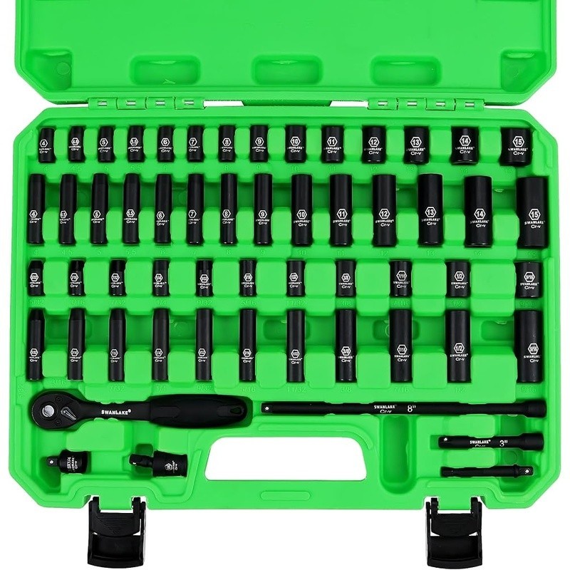 1/4″ Drive Impact Socket Set 56PC SAE 5/32 to 9/16 inch and Metric (4-15mm) Size