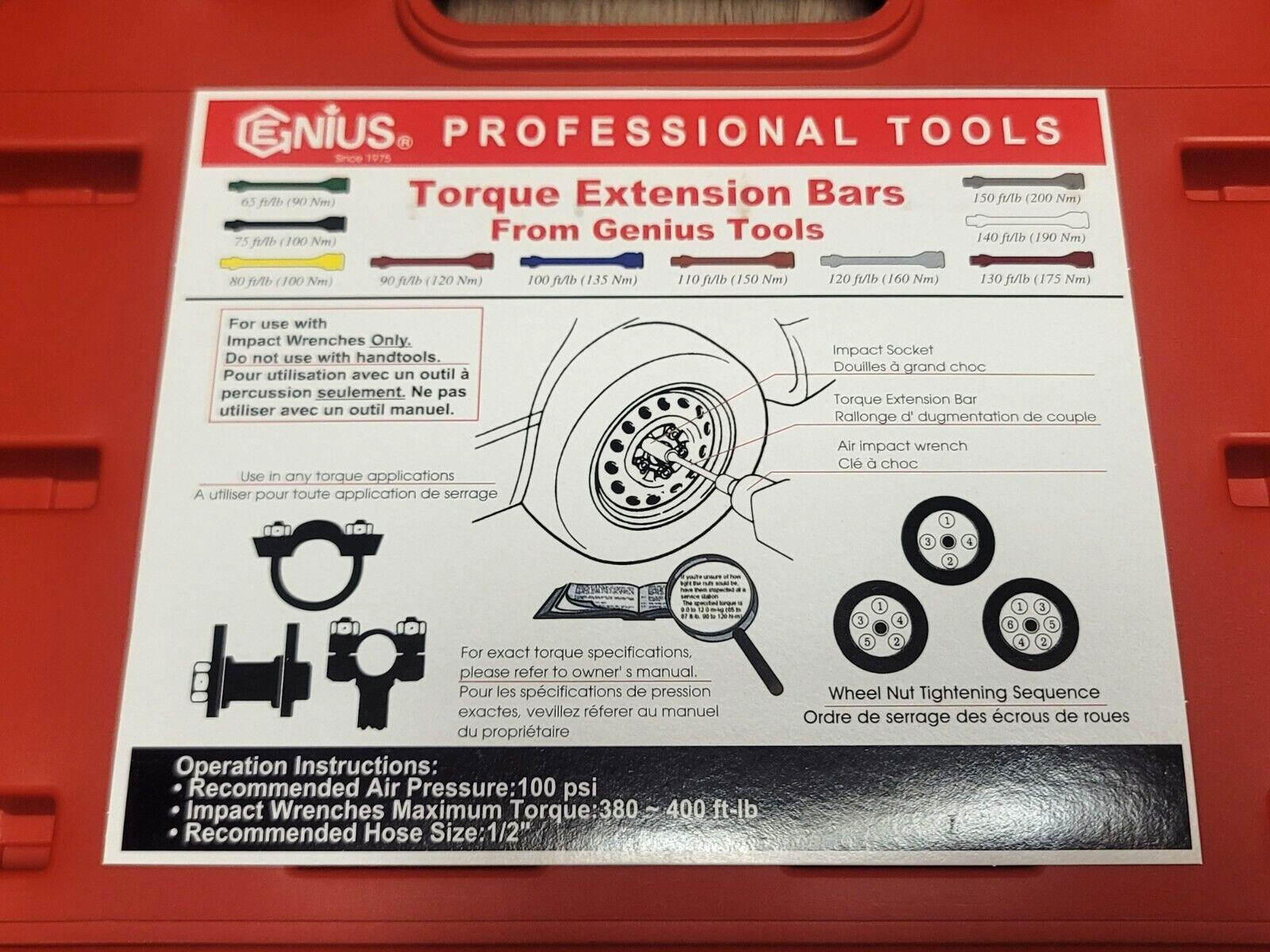Genius Tools PRO 1/2″dr 10pc Master Torque Stick Extension Bar Set #TO-410EXT