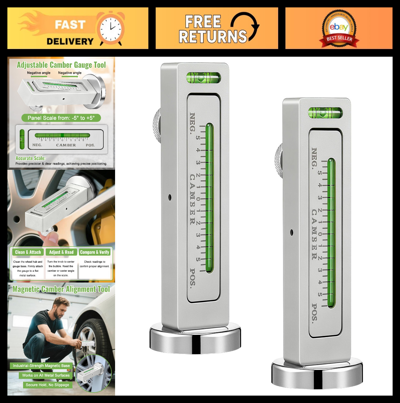 2 Pack Magnetic Camber Alignment Tools – Adjustable Caster Gauge for Car, Truck,