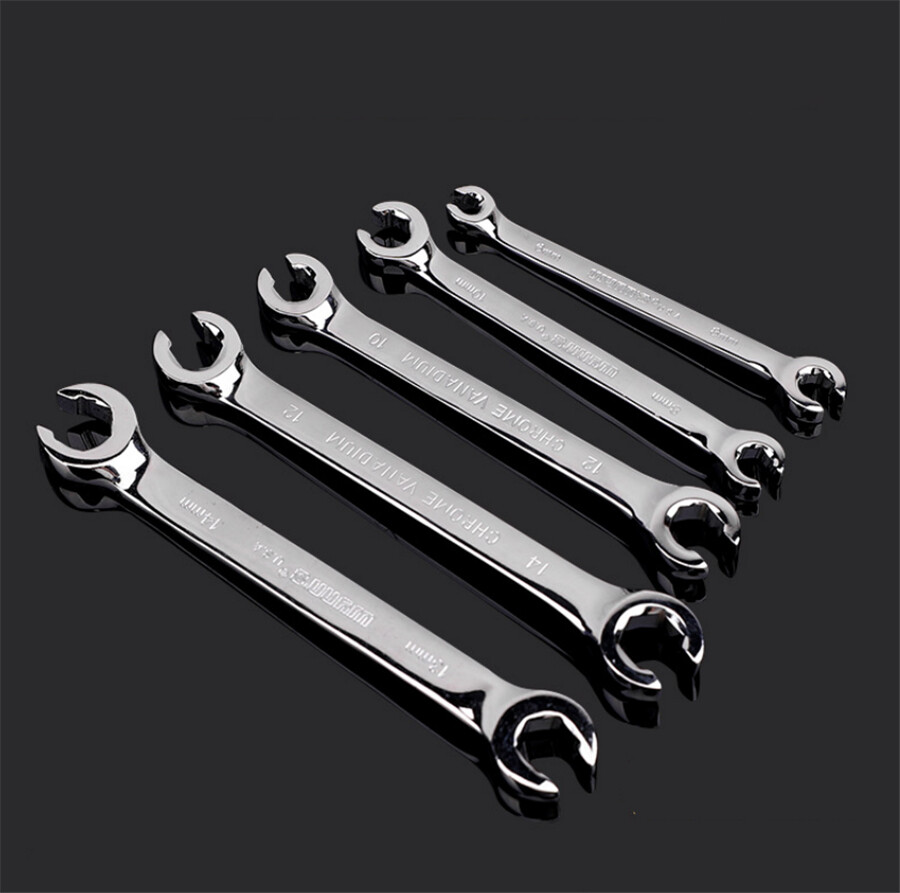 6Pcs 6mm-19mm 6 Point Chrome Vanadium Steel Metric Flare Nut Spanner Wrench Set