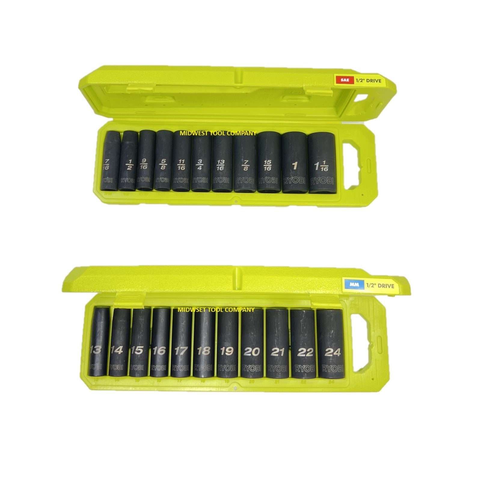 NEW RYOBI 1/2 in SAE & Metric Deep Impact Socket Set, 6 Point (22-Piece)