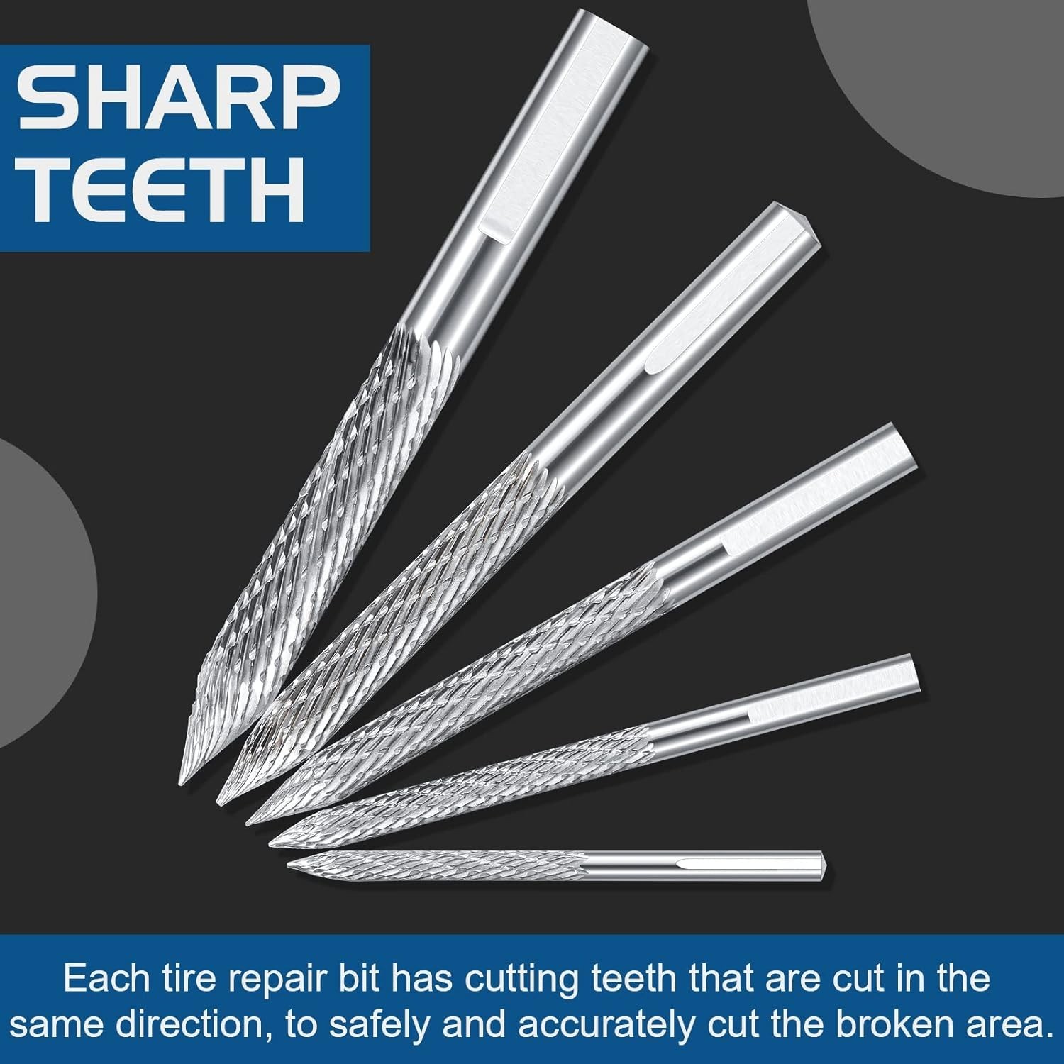 5Pcs Tire Repair Carbide Burr Drill Bit Set 3-10mm Wire Plug Cutter Reamer Tool