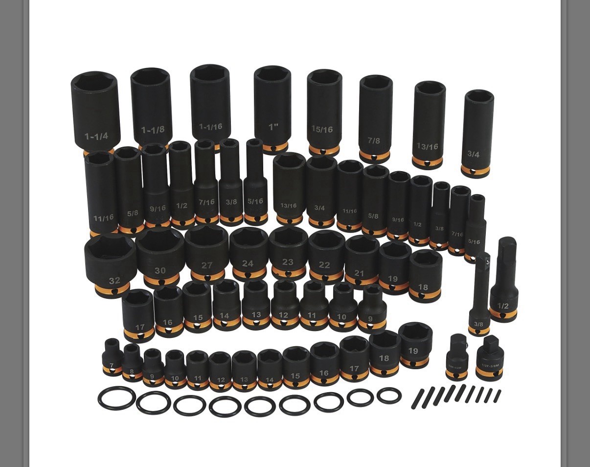 Klutch 3/8in and 1/2inChrome Molybdenum Impact Socket Set, SAE and Metric,59-Pc.