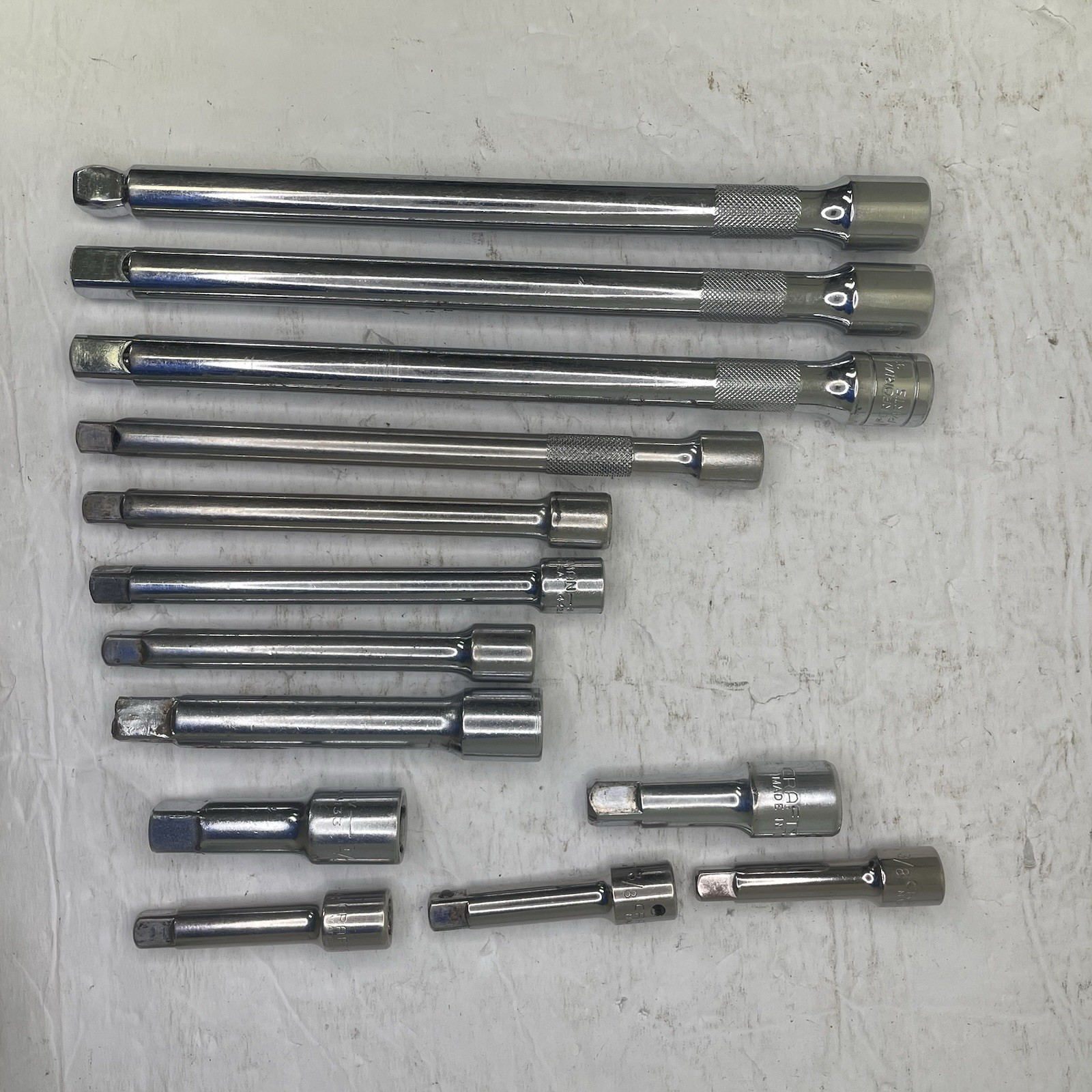 Ratchet Extensions Lot – 13pc – 3/8″ and 1/2″ Drives – 3″ to 10″ – Mixed Brands