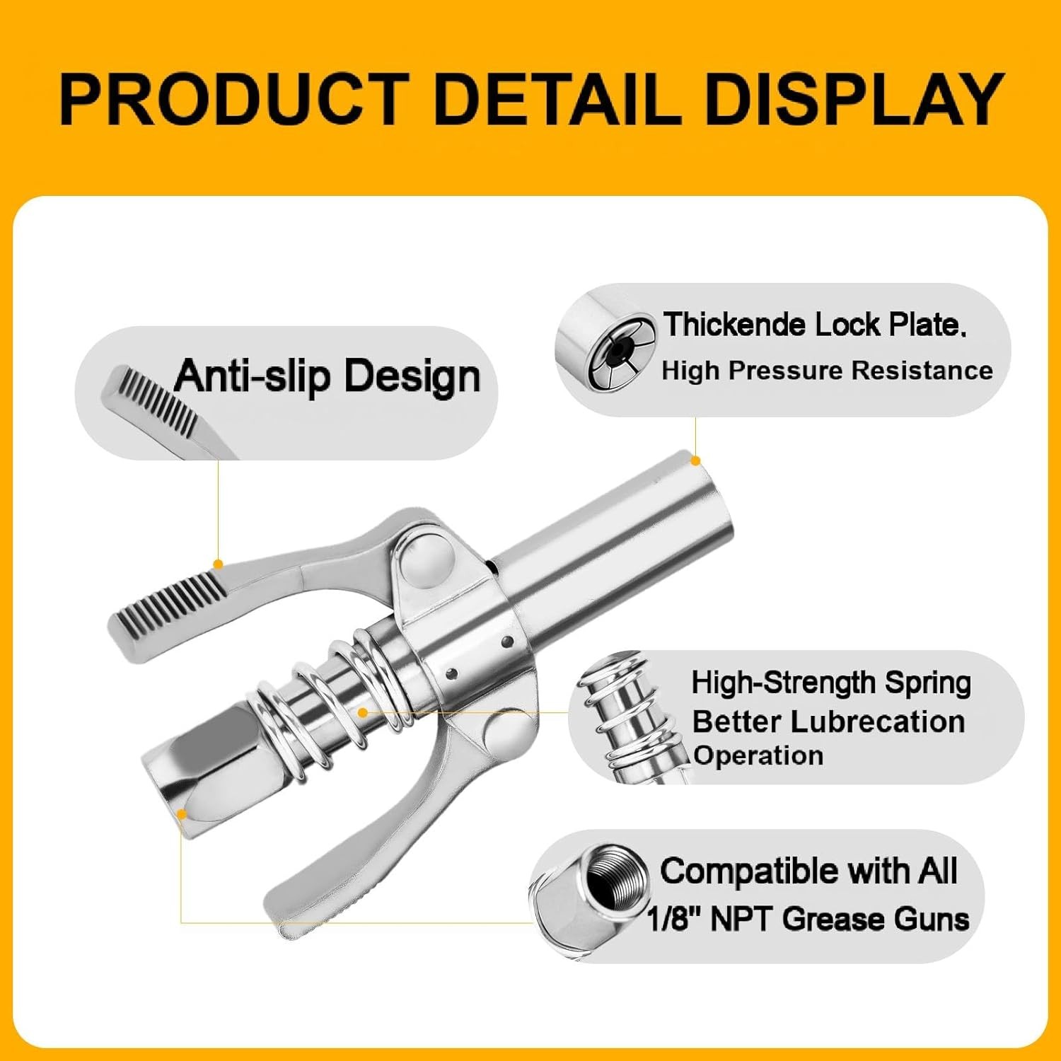 2PCS Leak-Proof Grease Gun Coupler – 12000 PSI High Pressure, Quick Connect,…