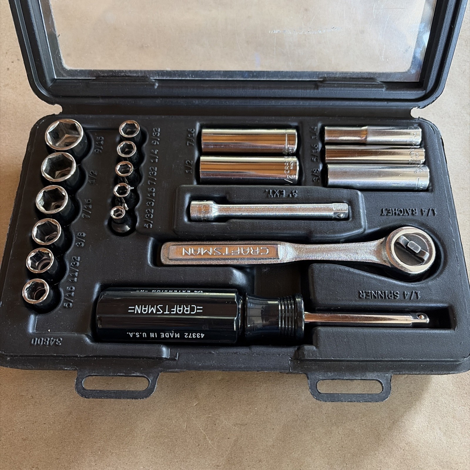 19 Piece Vintage Craftsman 34800 1/4″ Drive SAE Socket Set With Case – USA