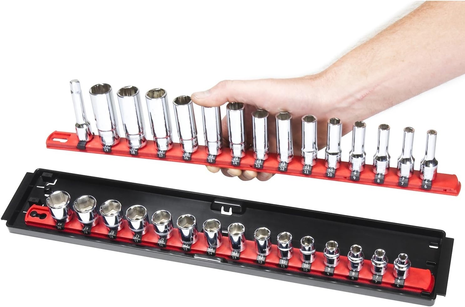 Socket Boss, 2-Rail 3/4-Inch-Drive Socket Organizer, 19-Inch, Red – Made in the
