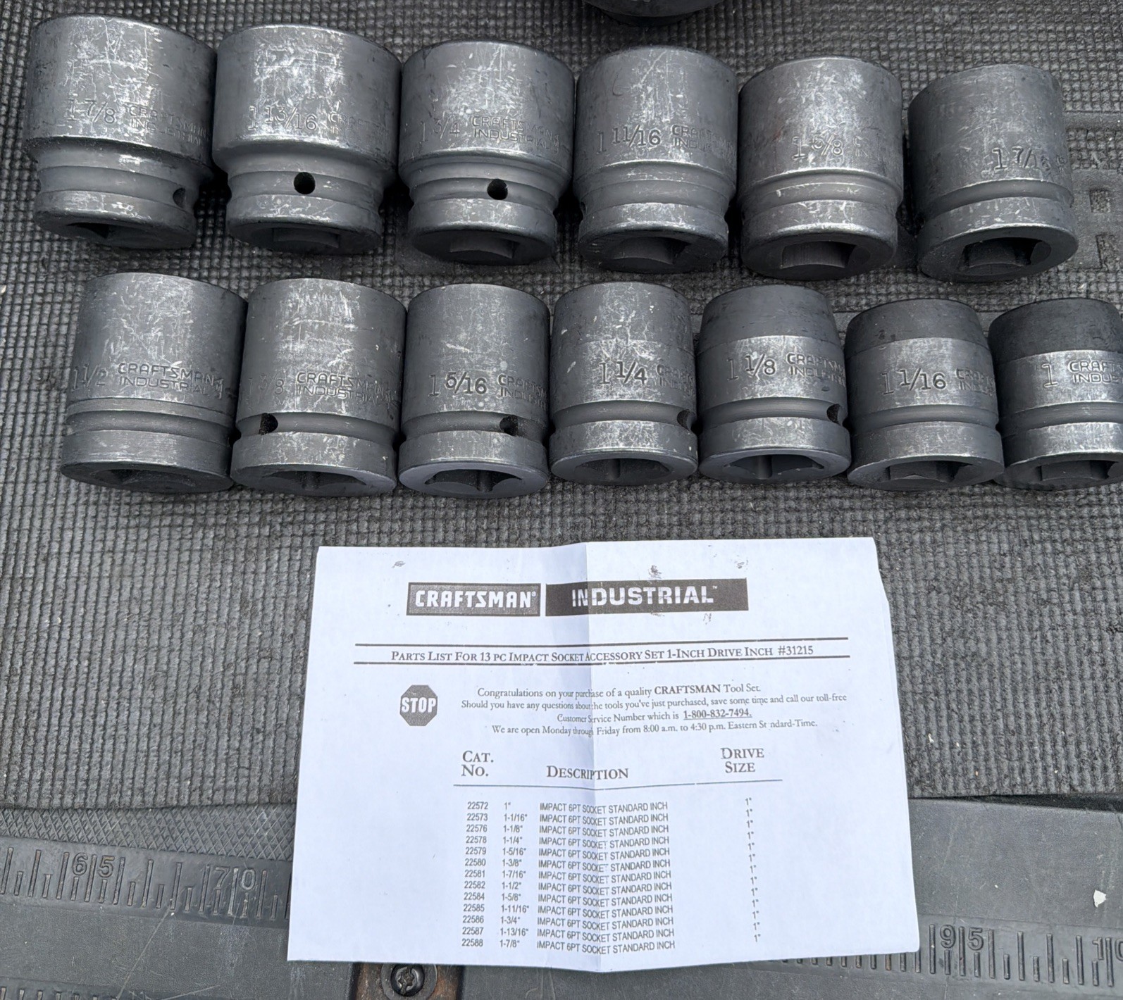 Rare Sears Craftsman Industrial 13pc Impact Socket Catalog Set 1”Drive 31215 Nos