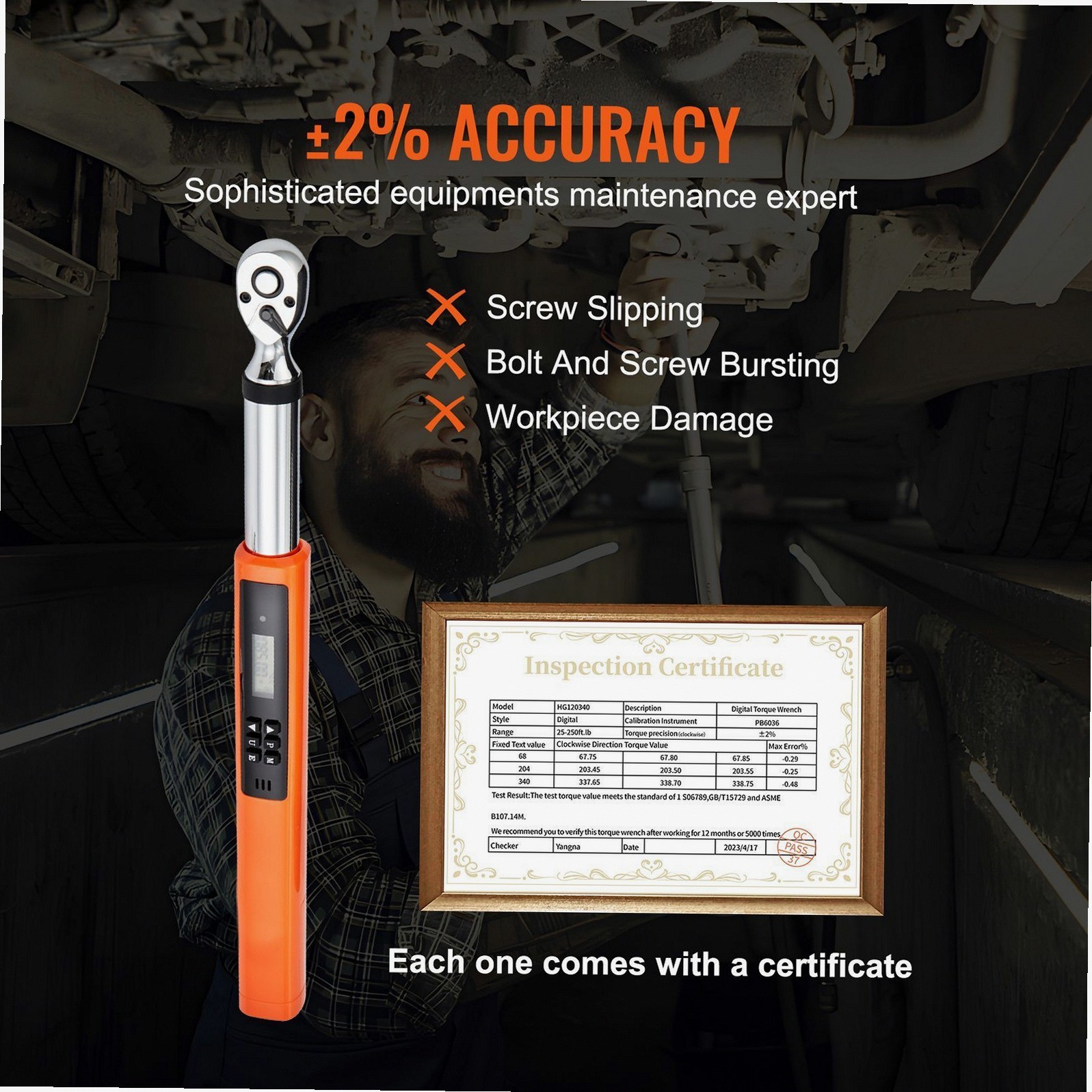 3/8″ Drive Electronic Torque Wrench ±2% Accuracy LED Vibration Alerts