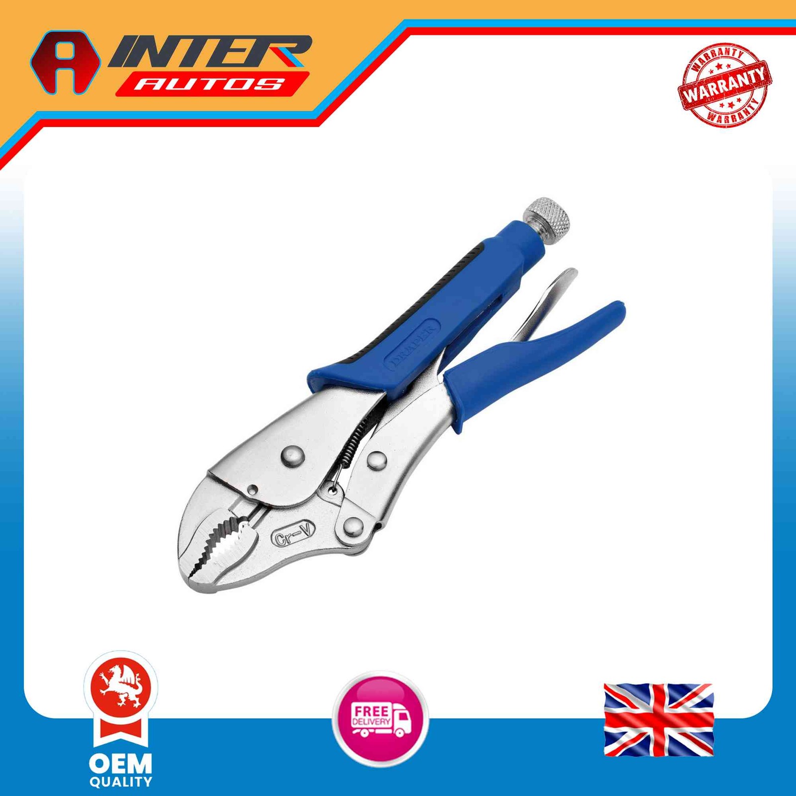 Draper Soft Grip Curved Jaw Self Grip Pliers, 220mm 89124