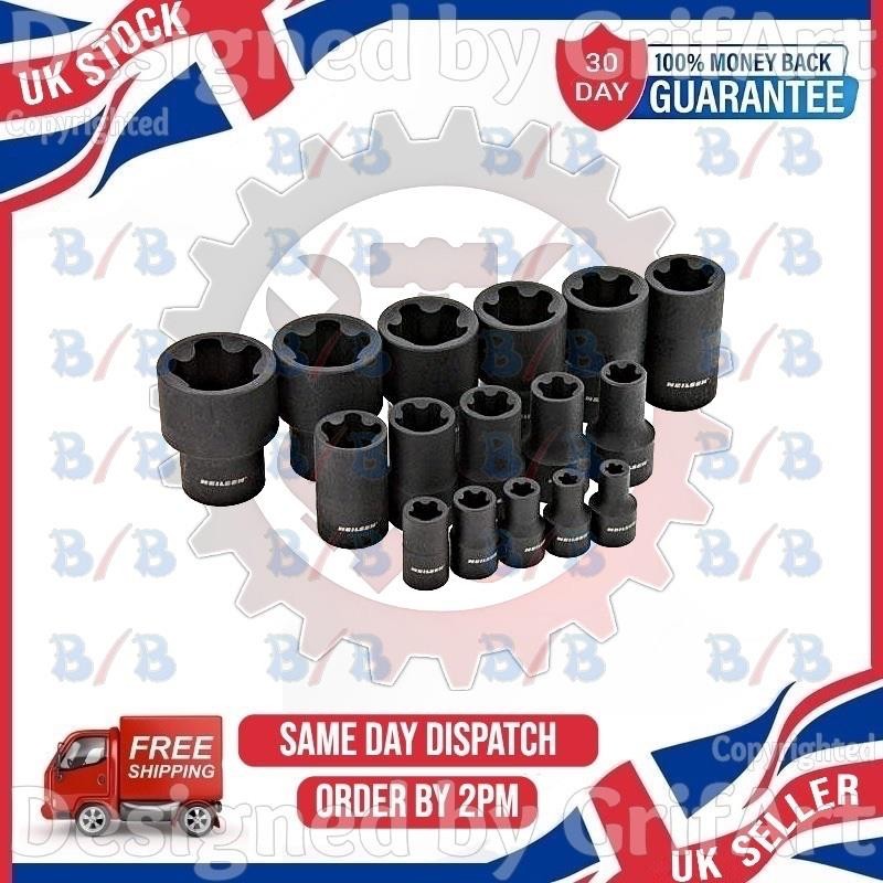 16PC EXTERNAL TORX STAR PLUS IMPACT SOCKET SET1/4″ 3/8″ 1/2″ DRIVE E-TORX EPR