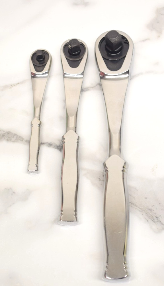 Armstrong Tools USA 3pc Full Polish Chrome Ratchet Set, 1/4, 3/8, 1/2″ Drive