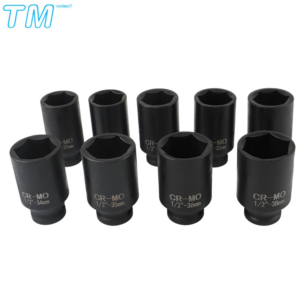 9× 29-38mm Impact Socket Tool Kit 1/2″ Drive Metric Axle Hub Nut Socket 6 Point