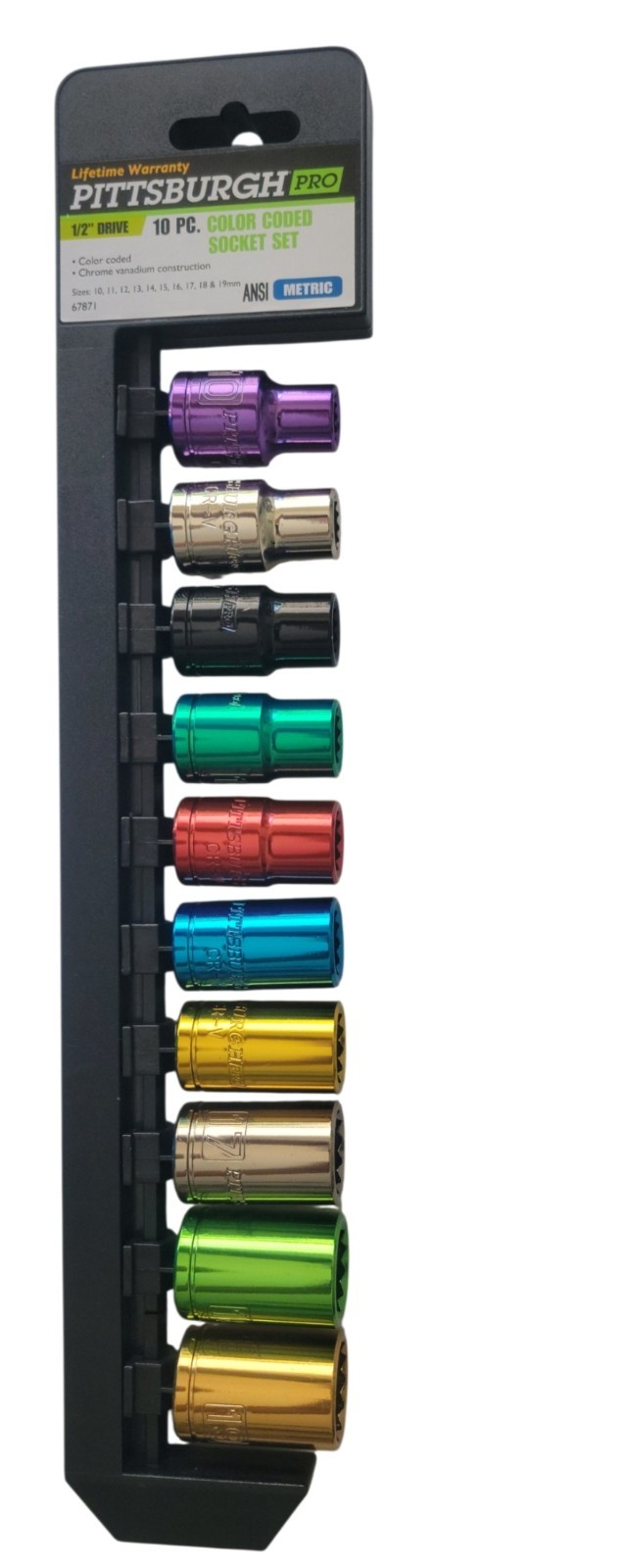 Pittsburgh pro ,1/2″ drive Metric color Socket Set .10pc