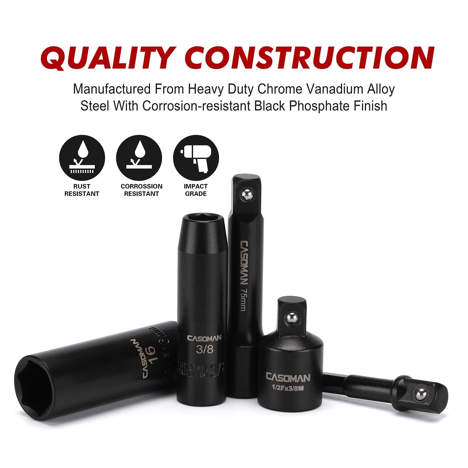 31-Piece Deep Impact Socket Set, Metric & SAE, CR-V, Includes Extension Bar & Ad