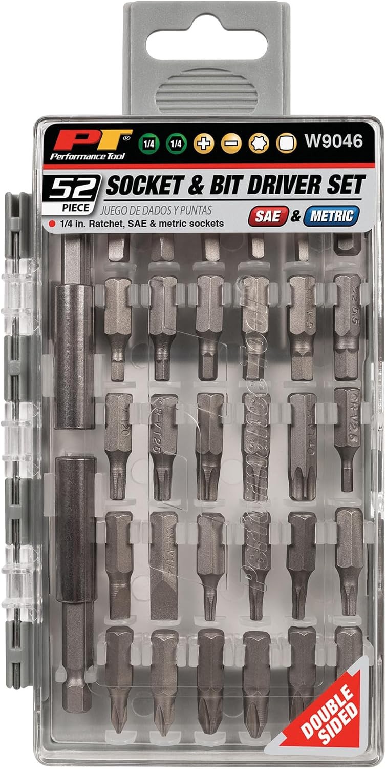 W9046 52pc Socket and Bit Driver Set with 1/4-Inch Drive Ratchet, SAE and Metric