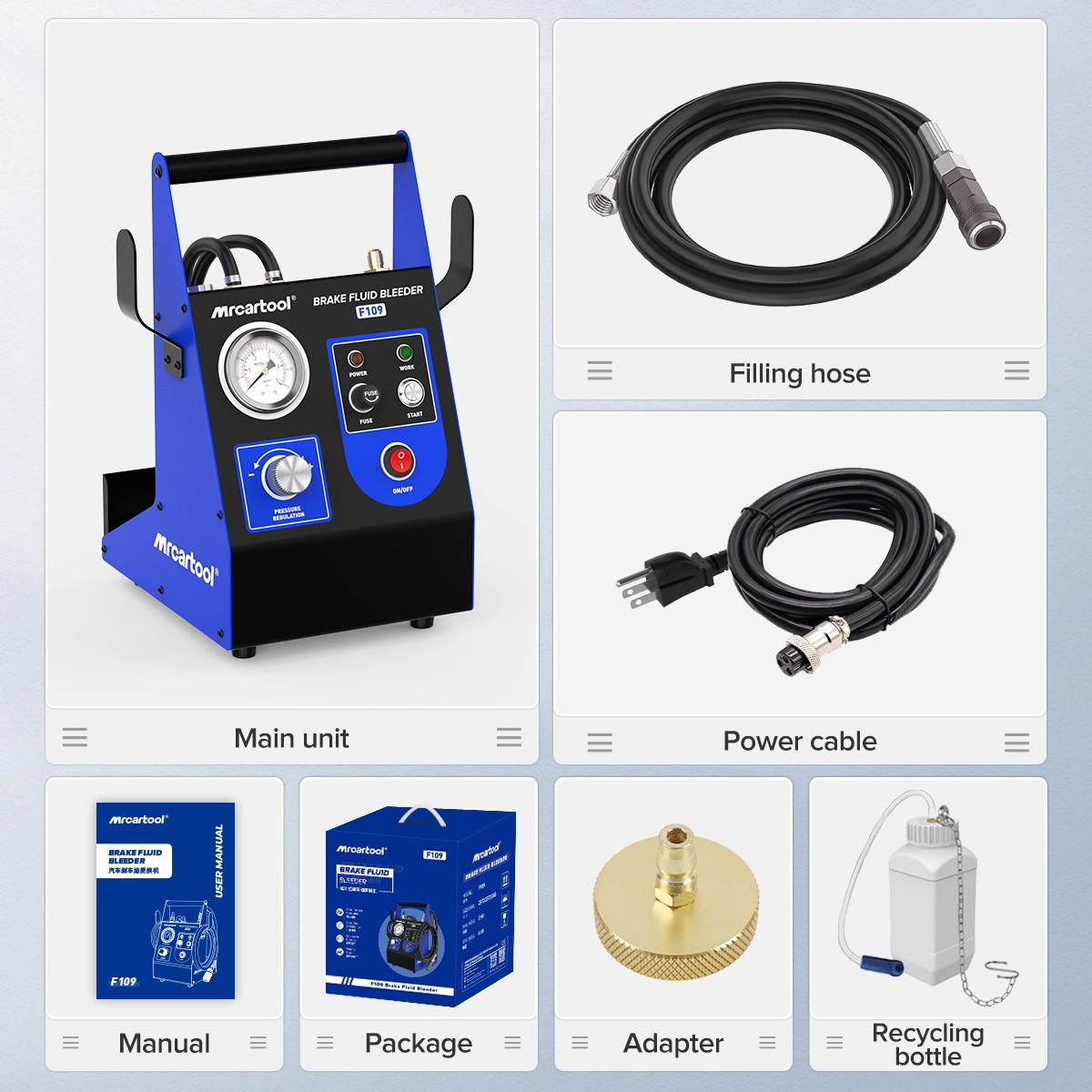 Electric Brake Bleeder Machine 0.7-2.5 Bar & 17Pcs Master Cylinder Bleeder Tool