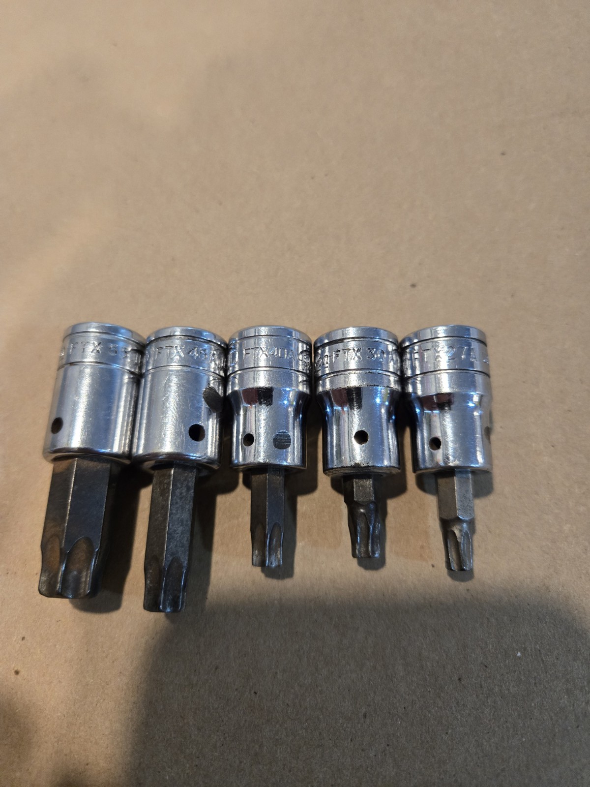 Snap On 3/8″ Drive T27-T40,T55 Torx Bit Driver Sockets USA Lot Of 5 READ AD